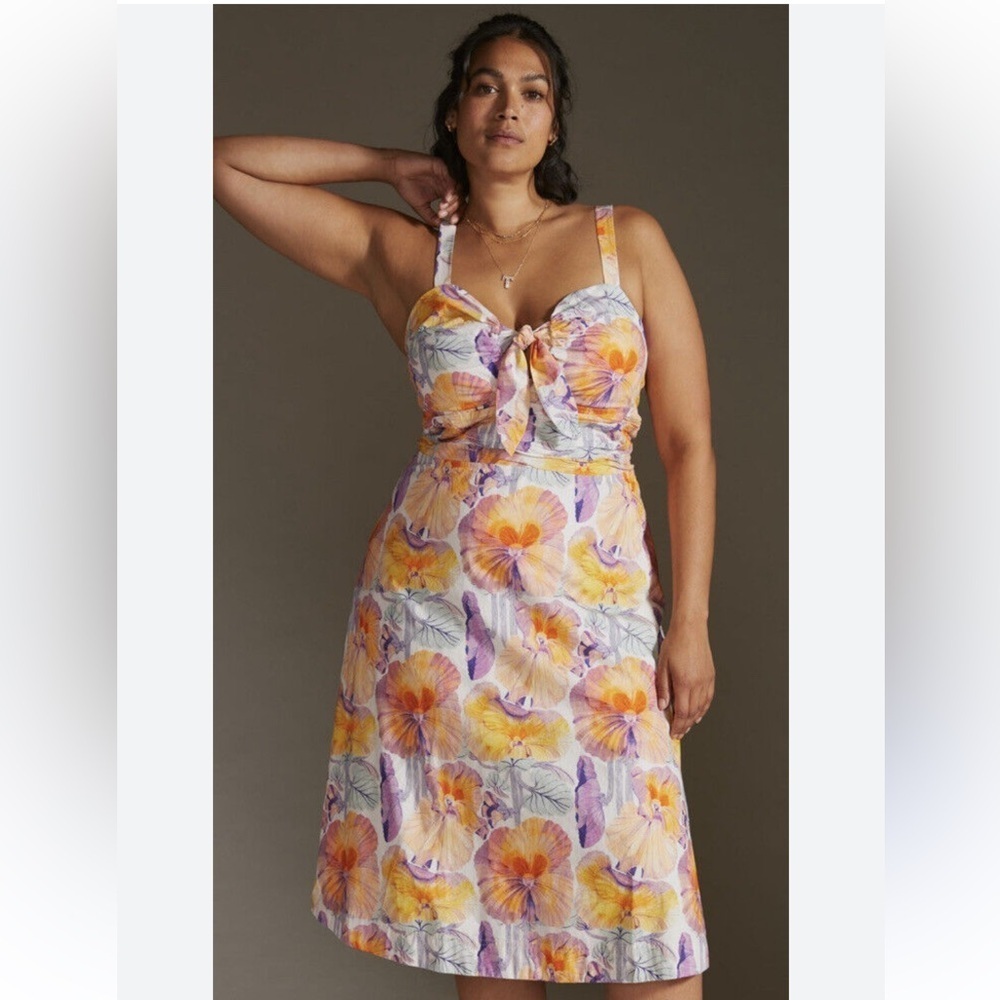 Anthropologie Cecilia Pettersson Tie Front Printed Floral Midi Dress size 22W